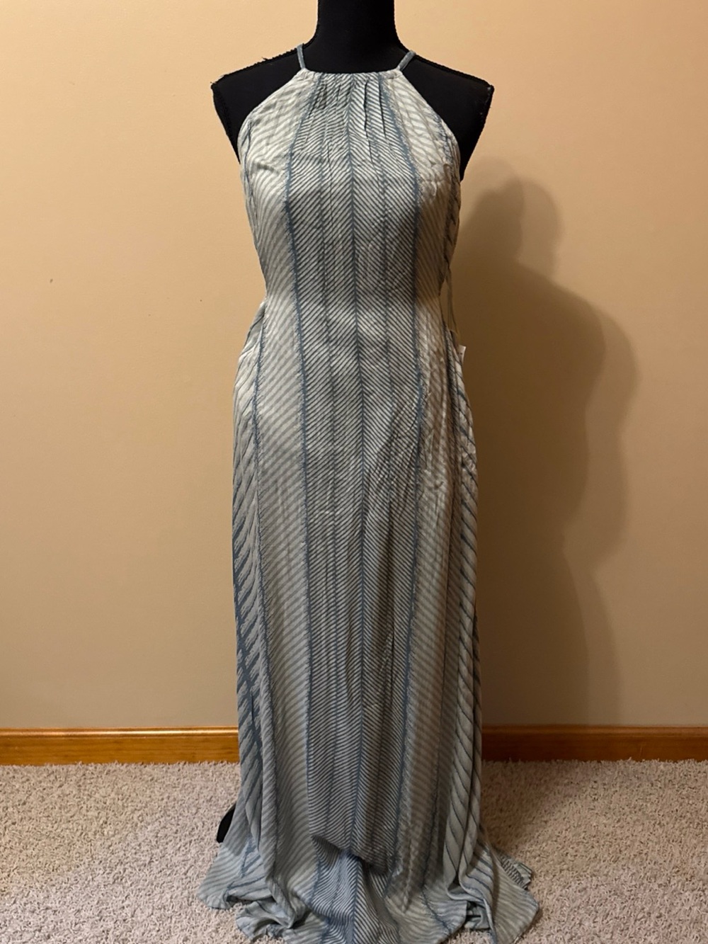 O'Neill Blue and Ivory Halter-Style Maxi Dress